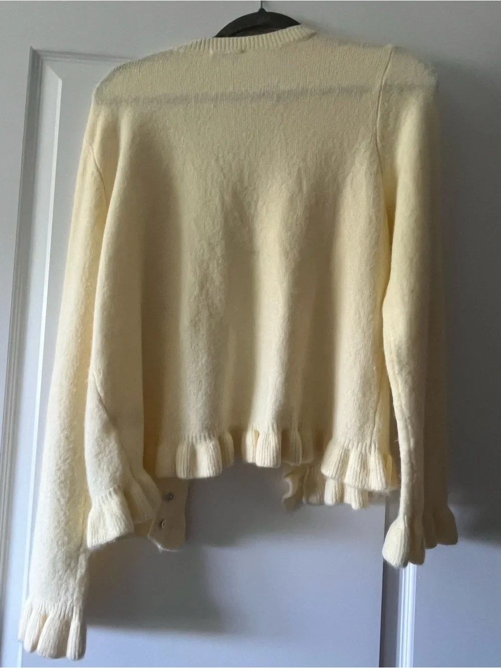 CeCe Pale Butter Yellow Ruffle-Trim Button Cardigan